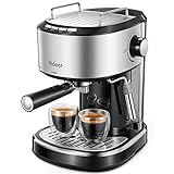 Yabano Macchina del Caffè Express per caffè espresso e cappuccino, 850 W, 15 bar, vaporizzatore regolabile, capacità 1,1 L, con doppia uscita