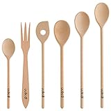UULKI | Set di cucchiai da cucina in legno di faggio | 25-40 cm | Cucchiaio per mescolare, cucchiaio da forno, forchetta per cavoli | Cucchiaio in legno dall'Europa | 6 pezzi