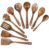 Set di utensili da cucina in legno per cucinare, set da 10 cucchiai di legno, per utensili da cucina antiaderenti, set di spatole in legno fatti a mano
