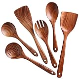 NAYAHOSE - Set di utensili da cucina in legno, antiaderenti, utensili da cucina in legno, con mestoli e spatole, mestoli in legno per cucinare e forchette da insalata